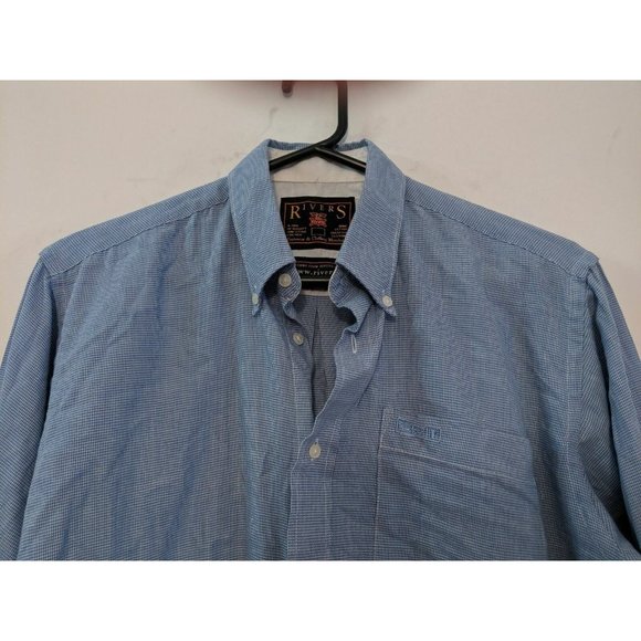 Rivers Men's Shirt Size 39 Blue Check Long Sleeve Button Front Collar - Picture 4 of 10